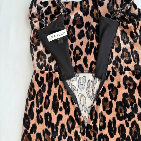 TAYLOR Women's Leopard Animal Print Velvet Maxi Slip Dress with Slits Size 10 - Picture 8 of 9